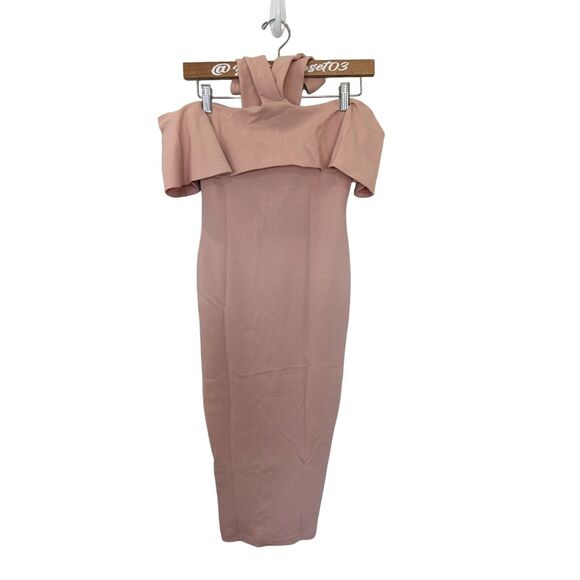 Nookie Hermosa Cold Shoulder Midi Dress Blush Pink Girly Bodycon Small - Picture 2 of 11